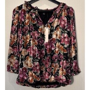 New With Tags-Tamara H Floral‎ 3/4-Balloon-Sleeve Flowy Boho Top Size Small